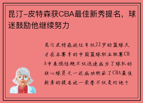 昆汀-皮特森获CBA最佳新秀提名，球迷鼓励他继续努力